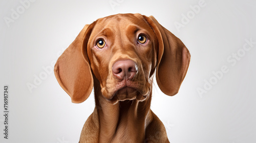 Portrait of a hungarian vizsla dog on gray background