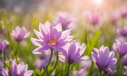 Sunny spring field: Vibrant flowers under the sun