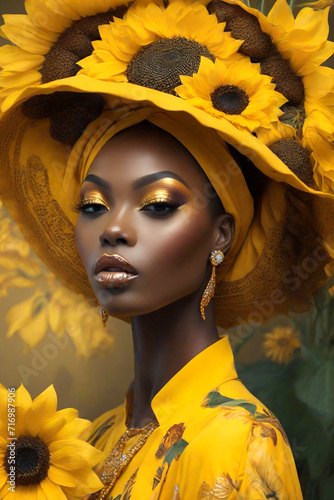 portrait of a woman with yellow flower