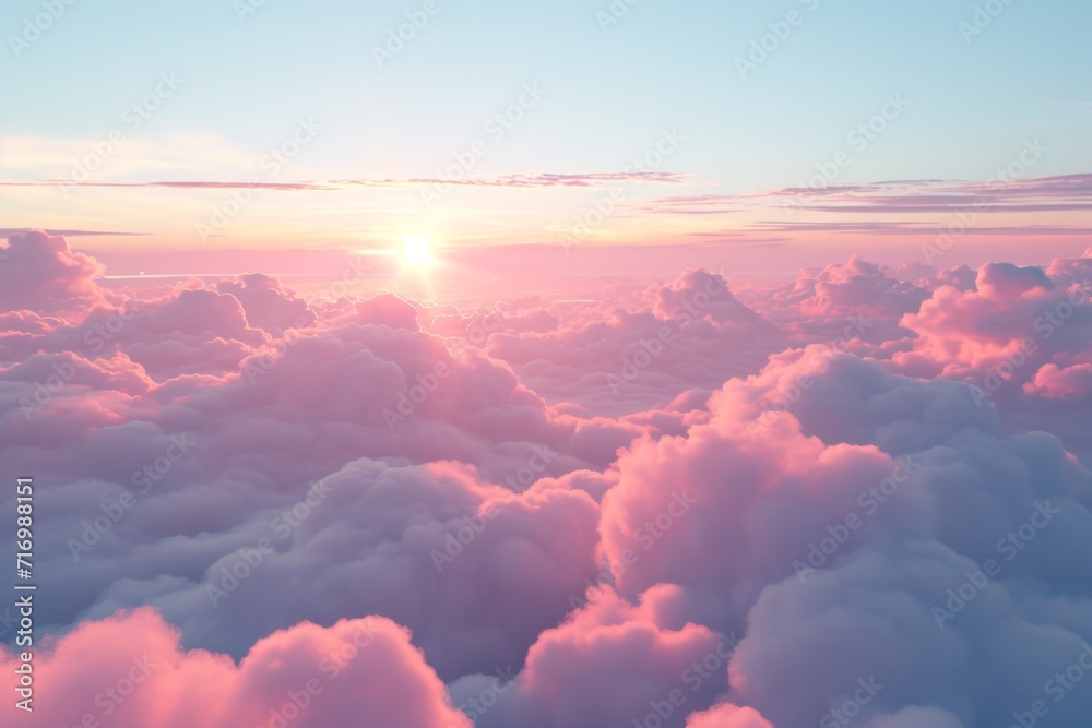 Gorgeous Sunset Above Clouds With Blue Sky And Pink Clouds D Render