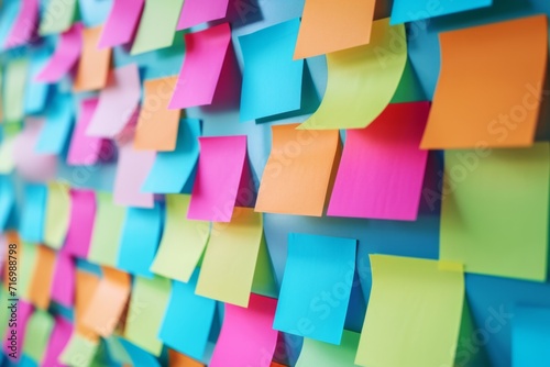 Organized Brainstorming With Colorful Sticky Notes For Efficient Business Planning. Сoncept Effective Time Management, Collaborative Decision Making, Strategic Goal Setting, Creative Problem Solving