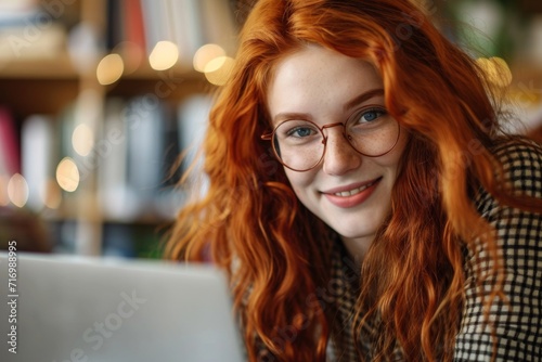 Redhaired Woman Explores Online Learning, Embracing Modern Education With A Personal Connection