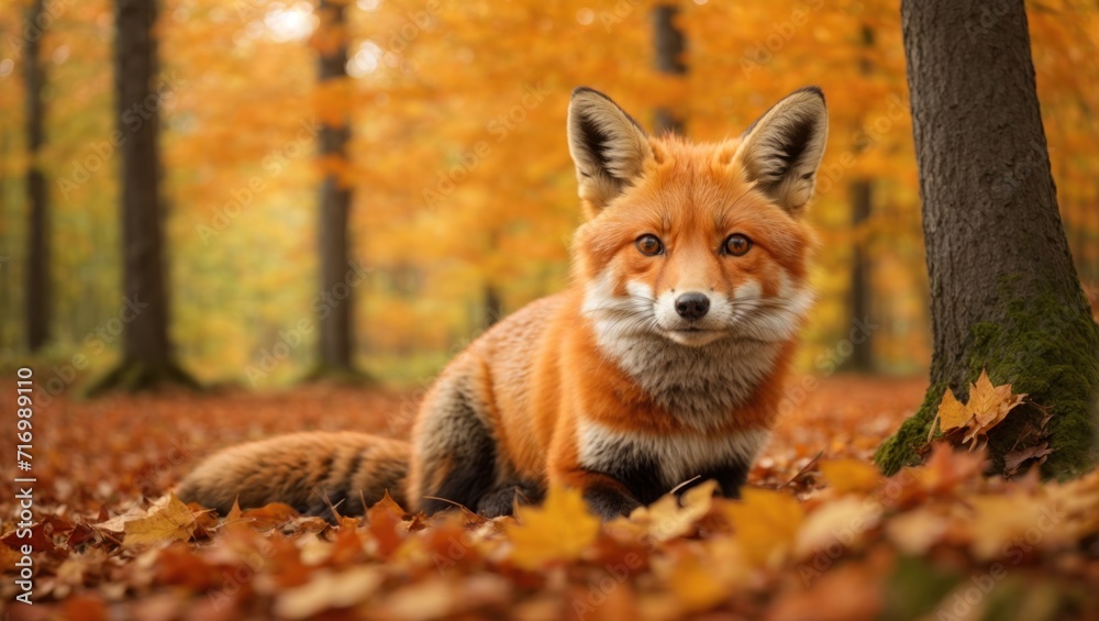 Red fox in the autumn forest