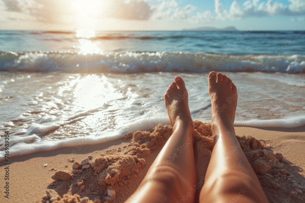 Summer Vibes Sunkissed Legs Of Woman Relaxing On The Beach Summer Vibes Sunkissed Legs Of Woman Relaxing On The Beach