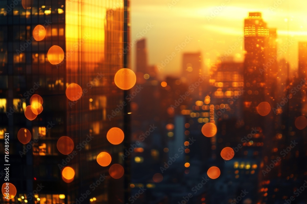 Lively Cityscape Aglow With Sunset's Golden Hues And Bokeh Lights