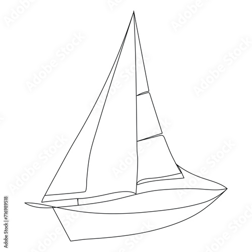 Continuous single line art drawing one line illustration art on Sailboat
 photo