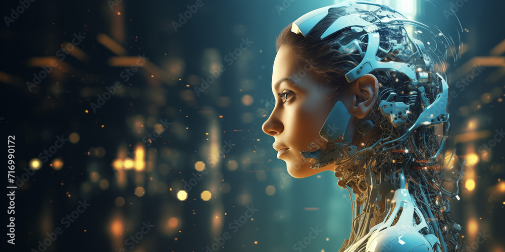 business woman in a robotic suit in a smart space business woman in a robotic suit in a smart space