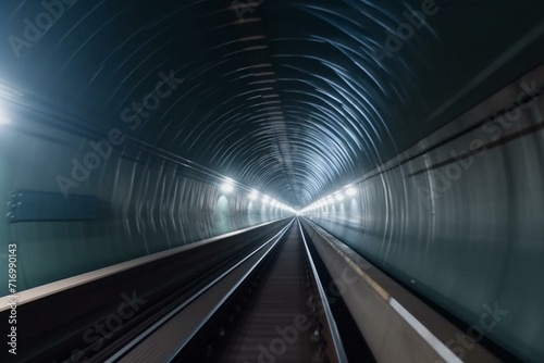 Train zooms inside tunnel  public transportation  motion backdrop. Generative AI