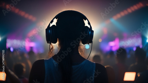 Modern caucasian young woman dj in a music festival
