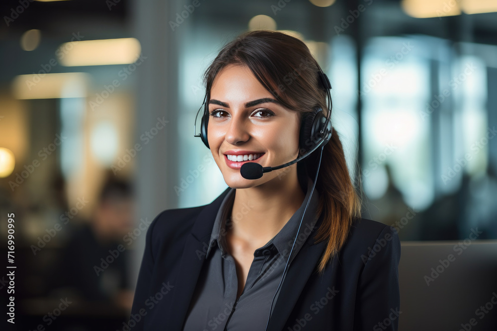 Customer service representative working with a headset Customer service representative working with a headset