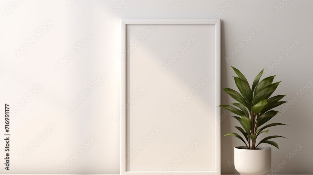 White frame mockup in interior background. 3d render illustration. White frame mockup in interior background. 3d render illustration.