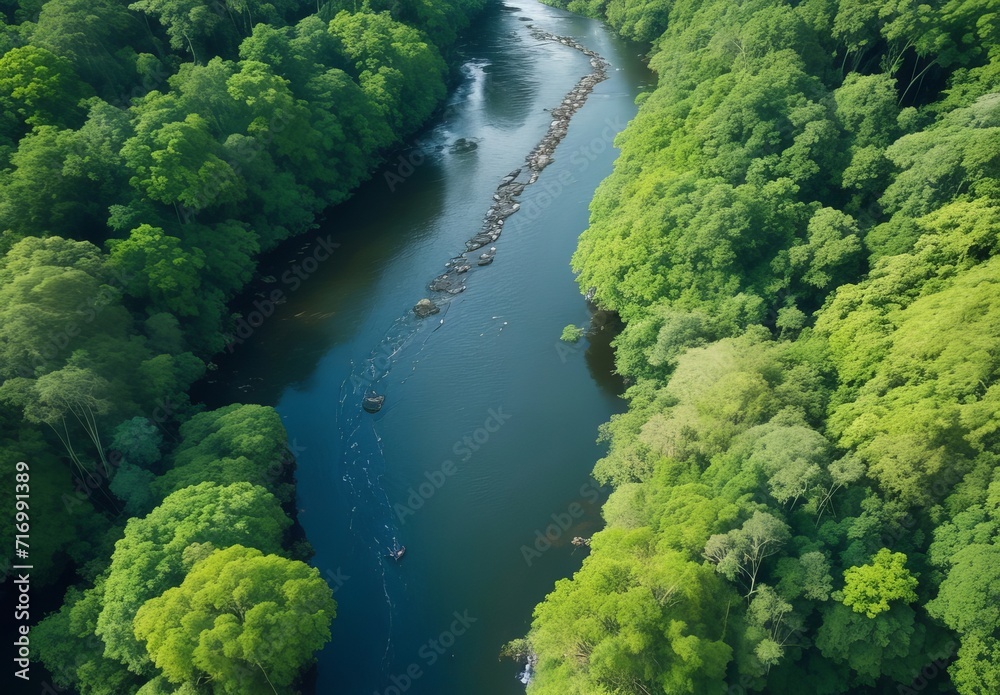 River in rainforest drone view River in rainforest drone view