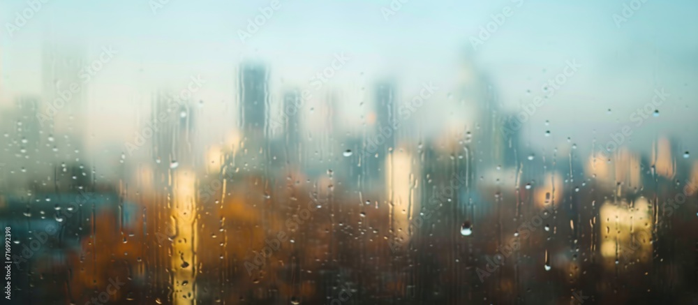Blurred cityscape in spring seen through a camera lens