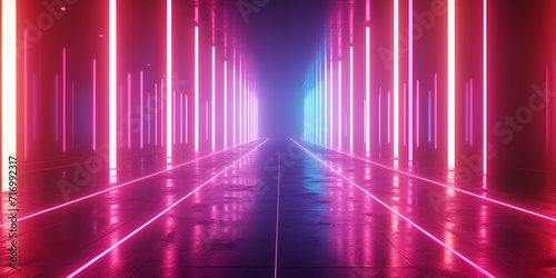 3d render, abstract futuristic neon background with glowing ascending lines. Fantastic wallpaper, generative ai