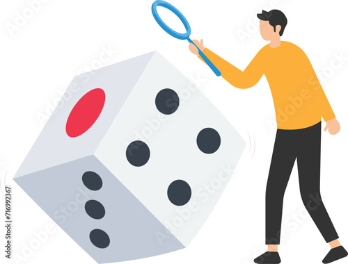 Investment risk, Stock trader, gambling, uncertainty, possibility of losing money, Make a profit from investment, trying to balance himself, Spinning unstable dice
