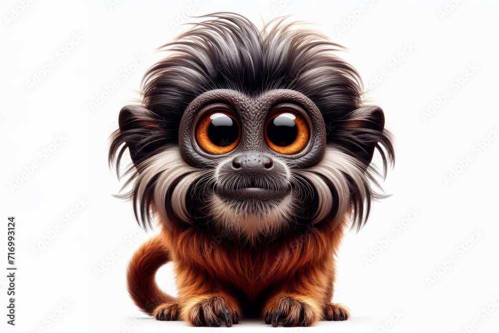 Funny Portrait of surprised Tamarin Monkey with bulging big eyes on solid white background. ai generative Funny Portrait of surprised Tamarin Monkey with bulging big eyes on solid white background. ai generative