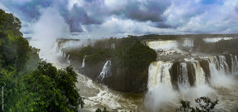 waterfalls at iguazu on a rainy dark day