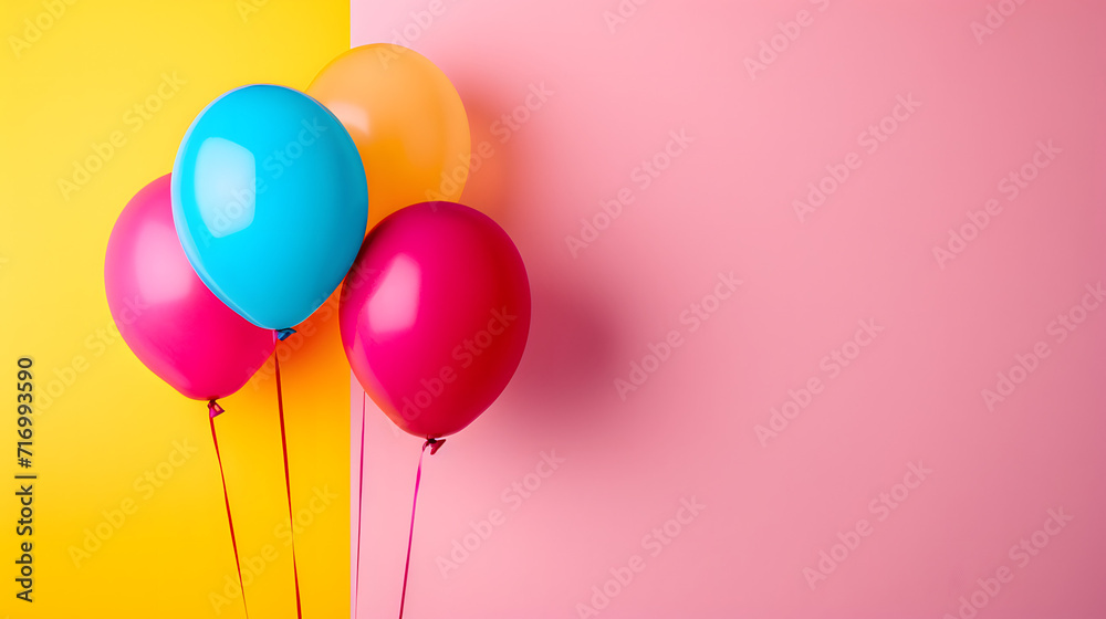 Colorful Balloons on Pink and Yellow Background