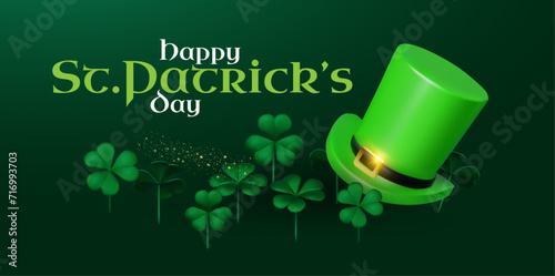 Happy St.Patrick s Day background with shamrock clover leaf and leprechaun hat. Luck and success.