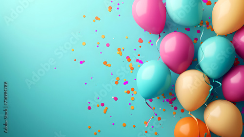 Colorful Balloons With Confetti on Blue Background