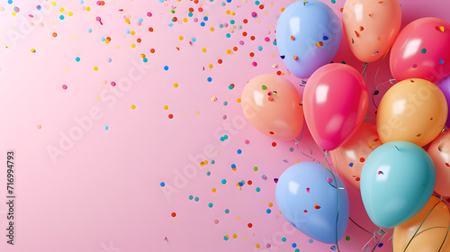 Colorful Balloons With Confetti on a Pink Background
