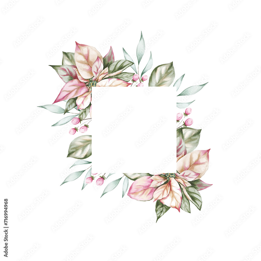 Flower frame with watercolor poinsettia Flower frame with watercolor poinsettia