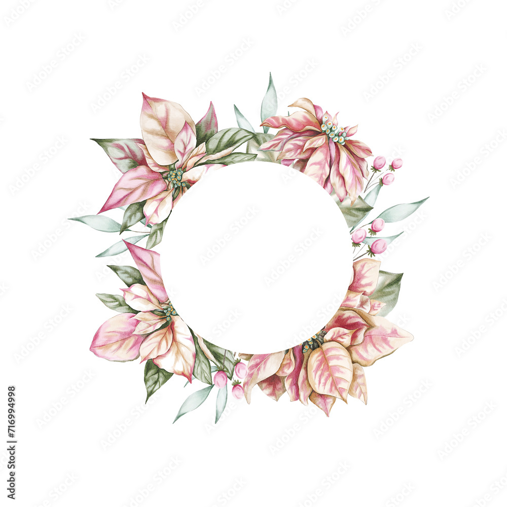 Flower frame with watercolor poinsettia 