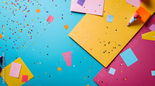Person Holding Pencil in Front of Colorful Background With Confetti