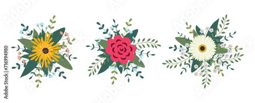 Fototapeta Naklejka Na Ścianę i Meble -  Set of flowers arrangement isolated on background. Flat illustration. Perfect for cards, invitations, decorations, logo, various designs