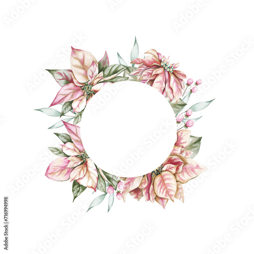 Flower frame with watercolor poinsettia 