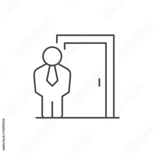 Person and door line outline icon