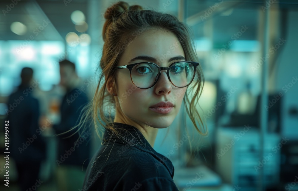 A stylish woman confidently showcases her unique sense of fashion with a sleek pair of glasses and a black shirt, emphasizing the importance of self-expression and individuality in both personal styl A stylish woman confidently showcases her unique sense of fashion with a sleek pair of glasses and a black shirt, emphasizing the importance of self-expression and individuality in both personal styl