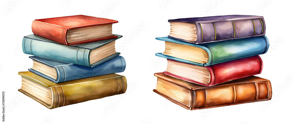 Watercolor school, stack of books. Illustration clipart isolated on ...