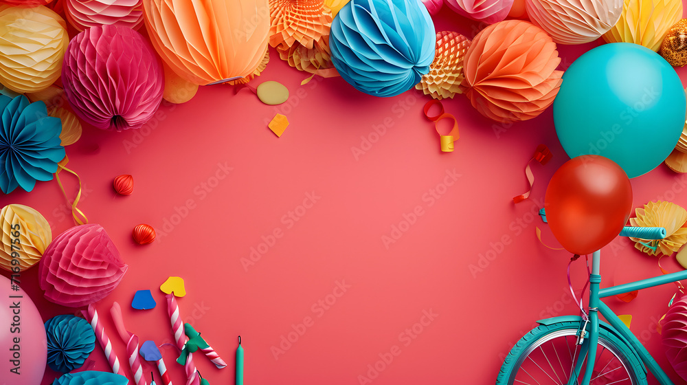 Obraz premium Colorful Bike Celebration With Balloons and Streamers