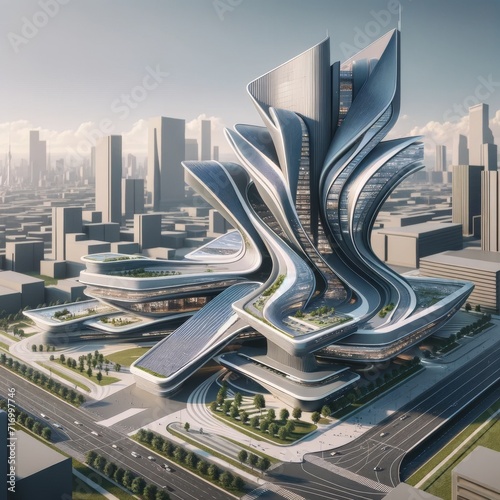 Futuristic Curvilinear Architecture in Urban Skyline photo