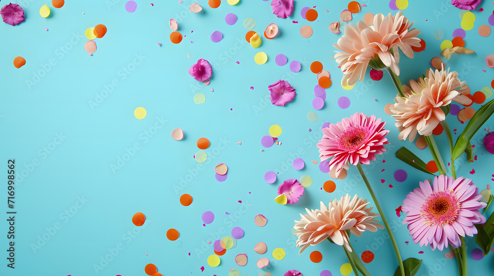 Pink Flowers on Blue Surface, A Vibrant Bouquet Illuminates the Scene
