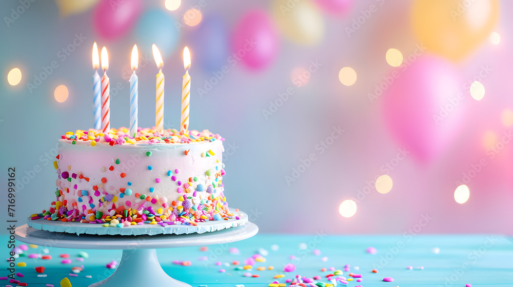 Birthday Cake With White Frosting and Colorful Sprinkles, Delicious Celebration Treat With Sweet Frosting and Rainbow Decorations Birthday Cake With White Frosting and Colorful Sprinkles, Delicious Celebration Treat With Sweet Frosting and Rainbow Decorations