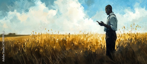 A solitary figure stands among the golden fields, their gun a stark contrast against the peaceful sky and gentle crops, painting a haunting portrait of the struggle between man and nature