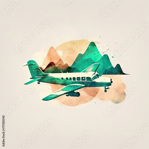 Artistic Airplane, vibrant colors square watercolor illustration vintage style © Top AI images