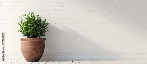Planting pot in brick color and background in white.