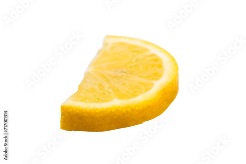 One slice of lemon citrus fruit isolated on white background. Lemon slice with shadow.