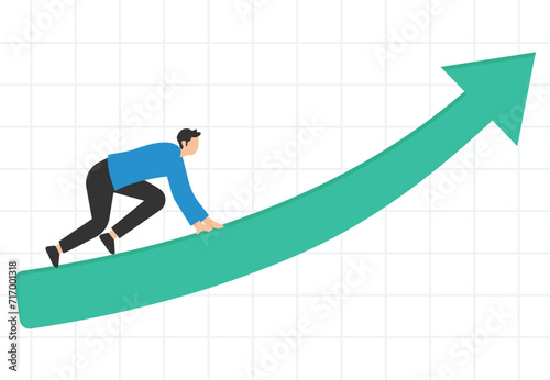 Growth for success, Growing business to achieve goals, Progress or improvement, Career development or financial profit earning,  Skateboard prepare to run on growth rising graph
