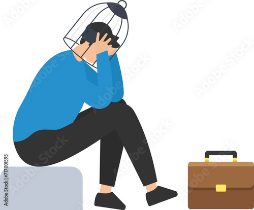 Fixed mindset, Negative emotion refuses to learn anything new, Fearful or mental lock, Suppression or aversion disorder, Bird cage lock over, Depressed fearful human brain

