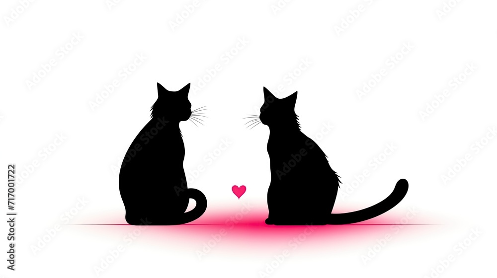 A pair of black cats sitting apart on a pink background A pair of black cats sitting apart on a pink background