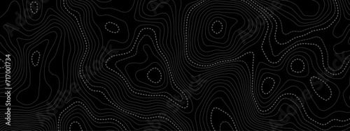 Black and white wavy paper curve relief abstract topographic map background. Geographic mountain relief. Topographic map lines, contour background. Abstract wave lines background. © Mirror