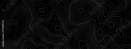 Black and white wavy paper curve relief abstract topographic map background. Geographic mountain relief. Topographic map lines, contour background. Abstract wave lines background.