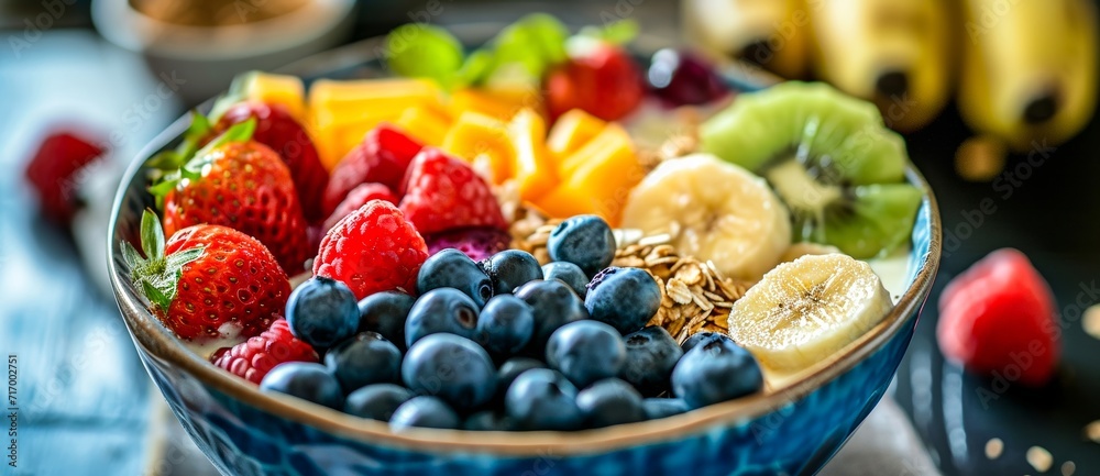 An indulgent bowl filled with a vibrant assortment of local produce and superfoods, perfect for a refreshing and wholesome meal An indulgent bowl filled with a vibrant assortment of local produce and superfoods, perfect for a refreshing and wholesome meal