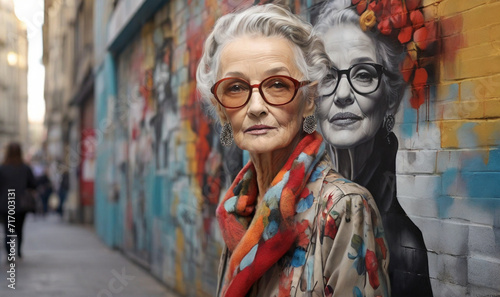old lady adorned in luxurious fabrics, symbolizing the intersection of age and style.