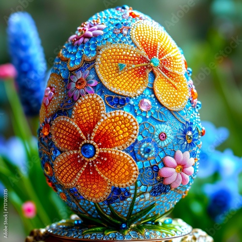 Easter card backgroynd, Beaded Easter egg, jewelry  decorative egg, generated AI photo