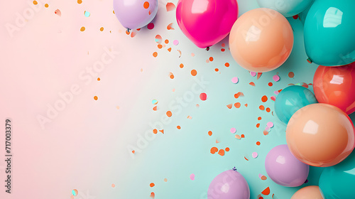 Colorful Balloons and Confetti on a Pastel Background
